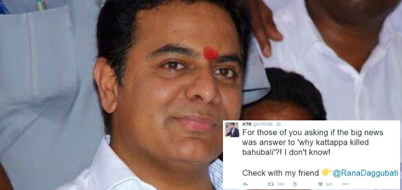KTR Tries to Troll Baahubali on Twitter - Mango News KTR Tries to Troll Baahubali on Twitter - Mango News