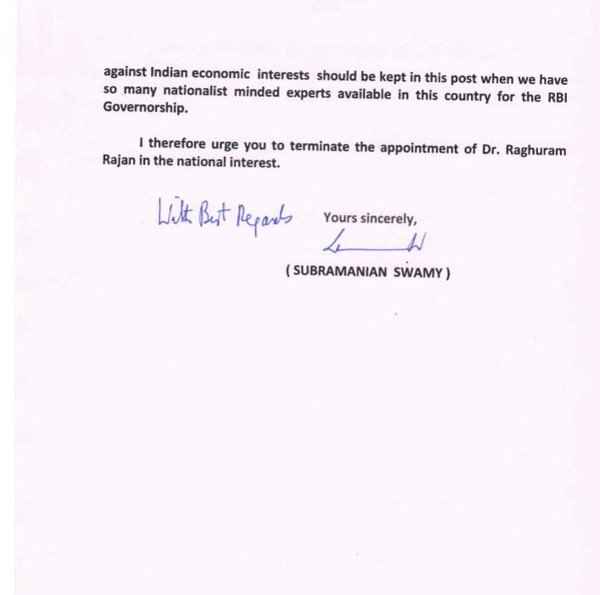 Terminate Raghuram Rajan as RBI Governor Subramanian Swamy writes to PM Modi-1