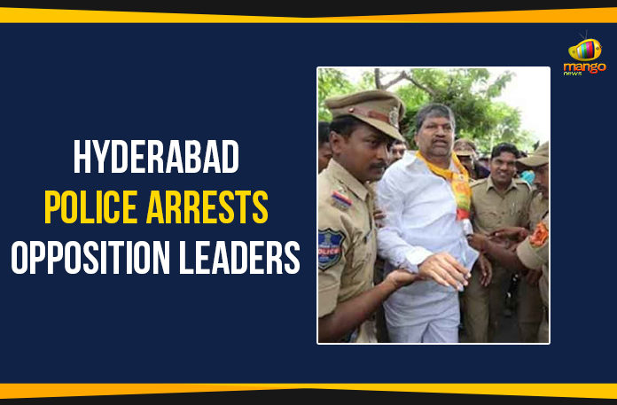 Hyderabad Police Arrests Opposition Leaders, Opposition tries to lay siege to Secretariat, Mango News, new Secretariat buildings Construction, heritage site Errum Manzil demolition, Opposition Leaders against demolition of old buildings, New Secretariat and Assembly Buildings Construction Case, protest against demolition of Assembly and Secretariat buildings