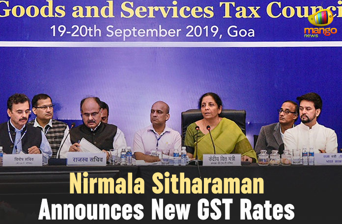 Nirmala-Sitharaman-Announces-New-GST-Rates Finance Minister of India, FM Nirmala Sitharaman Announces New GST Rates, Goods and Services Tax Council meeting, Latest Political Breaking News, Mango News, National News Headlines Today, national news updates 2019, National Political News 2019, new GST rates, Nirmala Sitharaman, Nirmala Sitharaman Announces New GST Rates, oods and Services Tax Council