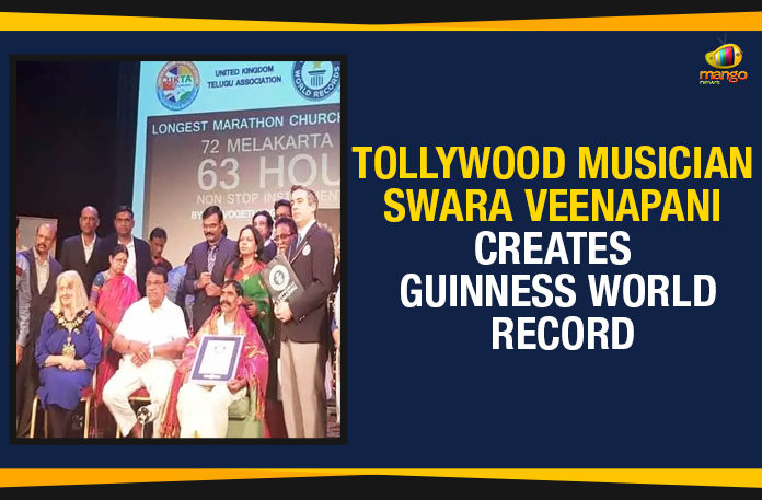 150th birth anniversary of Mahatma Gandhi, Guinness World Record, Latest Tollywood Updates, Latest Tollywood Updates 2019, longest marathon church organ playing, Mango News, Musician Swara Veenapani Creates Guinness World Record, Swara Veenapani, Swara Veenapani Creates Guinness World Record, Tollywood Musician Creates Guinness World Record, Tollywood Musician Swara Veenapani Creates Guinness World Record, Vogeti Naga Venkata Ramana Murthy