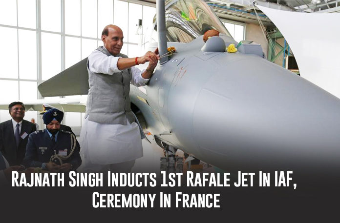 Rajnath Singh Inducts 1st Rafale Jet In IAF, Ceremony In France First Rafale Fighter Jet From France, Latest Political Breaking News, Mango News, National News Headlines Today, national news updates 2019, National Political News 2019, Rajnath Singh, Rajnath Singh Inducts 1st Rafale Jet, Rajnath Singh Inducts 1st Rafale Jet In IAF, Rajnath Singh Inducts 1st Rafale Jet In IAF Ceremony In France, Rajnath Singh Receives First Rafale Fighter Jet