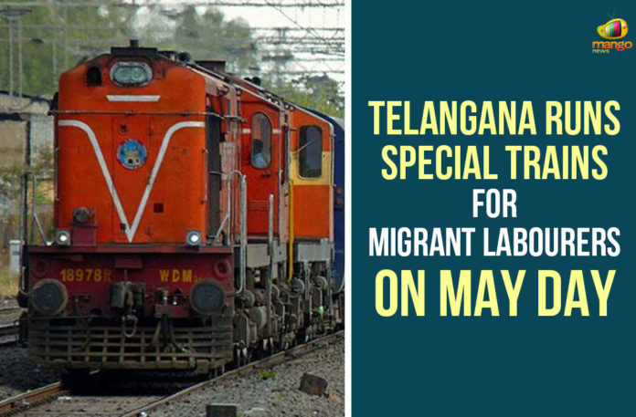 Telangana-Runs-Special-Trains-For-Migrant-Labourers-On-May-Day Central Government, Jharkhand Chief Minister Hemant Sorani, May Day, Railway Protection Force, Special Trains For Migrant Labourers, Special Trains For Migrant Labourers In Telangana, Special Trains For Migrant Labourers On May Day, stranded migrant labourers, Telangana, Telangana Runs Special Trains, Telangana Runs Special Trains For Migrant Labourers