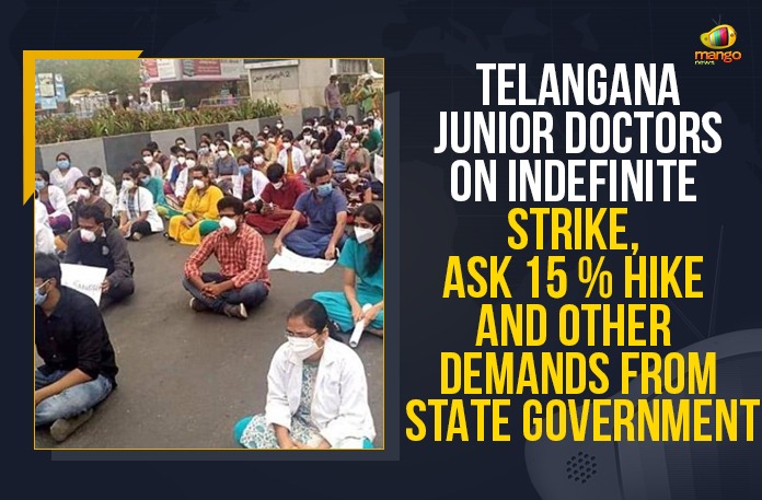 Telangana Junior Doctors On Indefinite Strike, Ask 15 % Hike And Other Demands From State Government Gandhi and Osmania Junior Doctors Strike, Junior Doctors Asks 15 % Hike And Other Demands From State Government, Junior Doctors Strike, Junior Doctors Strike Against TS Govt, Junior doctors strike in Telangana, KCR, KCR Responds over Junior Doctors Strike, Mango News, Orders Officials to Solve their Demands, Telangana Junior Doctors, Telangana Junior Doctors On Indefinite Strike, Telangana junior doctors strike