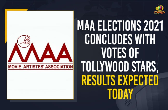 MAA Elections 2021 Concludes With Votes Of Tollywood Stars,Results Expected Today MAA Elections 2021 Concludes With Votes Of Tollywood Stars, MAA Elections Results Expected Today, Mango News, Latest Breaking News 2021, Tollywood Updates, MAA Elections 2021, Tollywood Stars, MAA Elections, Votes Of Tollywood Stars, MAA Elections 2021 Results, maa election results 2021, maa elections 2021 winners, tollywood maa elections 2021, MAA elections 2021 Updates, Manchu Vishnu Panel, MAA President, Movie Artistes Association Elections, Prakash Raj Panel, Maa Elections 2021 Panel