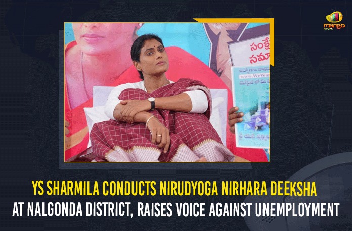 YS Sharmila Conducts Nirudyoga Nirhara Deeksha At Nalgonda District, Raises Voice Against Unemployment Kurmed Gate, Mango News, Nalgonda Dist, Nirudyoga Nirahara Deeksha, YS Sharmila, YS Sharmila Conducting Nirudyoga Nirahara Deeksha, YS Sharmila’s Nirudyoga Nirahara Deeksha at Kurmed Gate in Nalgonda, YSRTP Chief YS Sharmila, YSRTP Chief YS Sharmila Nirudyoga Nirahara Deeksha, YSRTP Chief YS Sharmila’s Nirudyoga Nirahara Deeksha, YSRTP Chief YS Sharmila’s Nirudyoga Nirahara Deeksha at Kurmed Gate, YSRTP Chief YS Sharmila’s Nirudyoga Nirahara Deeksha at Kurmed Gate in Nalgonda Dist