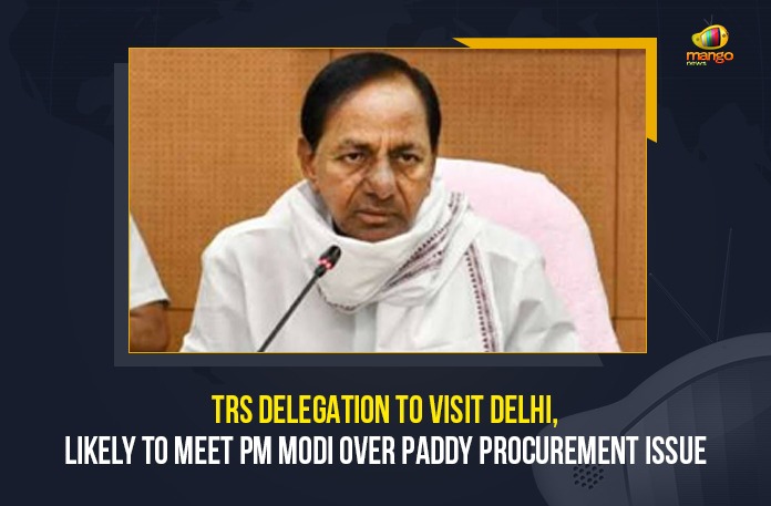 TRS Delegation To Visit Delhi, Likely To Meet PM Modi Over Paddy Procurement Issue Burn effigies of BJP over paddy, Central Government, KCR, Likely To Meet PM Modi Over Paddy Procurement Issue, Mango News, Paddy Procurement, Paddy procurement issue, PM Modi, PM Modi Over Paddy Procurement Issue, Telangana CM K Chandrashekar Rao, Telangana Government, Telangana paddy procurement, Telangana Rashtra Samithi, TRS Delegation To Visit Delhi, TRS MPs Ministers plan another visit to Delhi, TRS to hold agitation against Centre’s anti-farmer policies