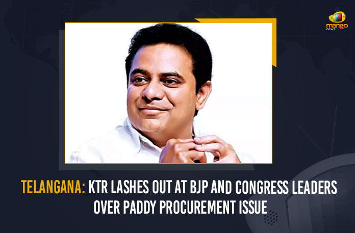Telangana: KTR Lashes Out At BJP And Congress Leaders Over Paddy Procurement Issue Bandi Sanjay Kumar, Chalmeda Lakshmi Narasimha Rao, issue of Paddy procurement, KTR, KTR Lashes Out At BJP, KTR Lashes Out At BJP And Congress Leaders, KTR Lashes Out At BJP And Congress Leaders Over Paddy Procurement Issue, KTR lashes out at BJP MP D Arvind, KTR Over Paddy Procurement Issue, Mango News, MangoNews, Paddy Procurement, Paddy procurement issue, Paddy Procurement Issue In Telangana, paddy procurement telangana, Piyush Goyal, Telangana, TPCC President Ravanth Reddy, Union Minister Piyush Goyal, vaccine procurement