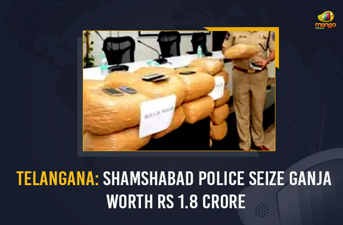 Telangana--Shamshabad-Police-Seize-Ganja-Worth-Rs-1 Telangana Shamshabad Police Seize Ganja Worth Rs 1.8 Crore, Shamshabad Police Seize Ganja Worth Rs 1.8 Crore, Shamshabad Police, Telangana Shamshabad Police Seize Ganja, Special Operations Team, Shamshabad police along with Miyapur police busted a ganja peddling racket, Ganja worth Rs 1.8 Crore seized in Telangana, Shamshabad Police Seized 800 kilograms of ganja, Crime, Crime Latest News, Crime Latest Updates, Telangana, Telangana Crime News, Mango News, Telangana Shamshabad Police, Telangana Miyapur police,