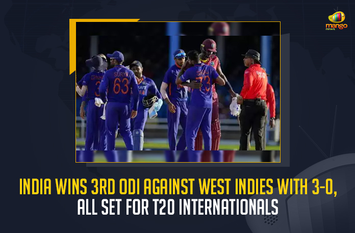 India-Wins-3rd-ODI-Against-West-Indies-With-3-0,-All-Set-For-T20-Internationals India Wins 3rd ODI Against West Indies With 3-0 All Set For T20 Internationals, Team India All Set For T20 Internationals, India Wins 3rd ODI Against West Indies With 3-0, IND vs WI 3rd ODI Team India Beats West Indies by 119 Runs To Clean Sweep The Series 3-0, Team India Beats West Indies by 119 Runs To Clean Sweep The Series 3-0, Team India Beats West Indies by 119 Runs, Team India Clean Sweep The Series 3-0, Team India Beats West Indies, IND vs WI 3rd ODI, India beat West Indies by 119 runs in 3rd ODI, IND vs WI 3rd ODI Highlights, 3rd ODI Highlights, IND vs WI, IND vs WI 3rd ODI News, IND vs WI 3rd ODI Latest News, IND vs WI 3rd ODI Latest Updates, IND vs WI 3rd ODI Live Updates, T20 Internationals, Mango News,