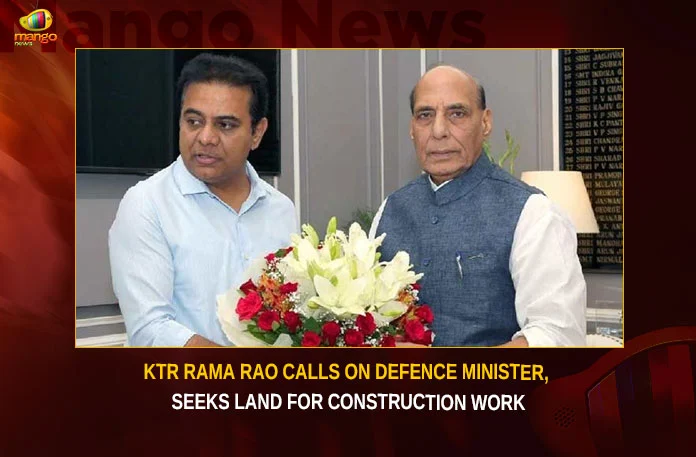 KTR-Rama-Rao-Calls-On-Defence-Minister,-Seeks-Land-For-Construction-Work KTR Rama Rao Calls On Defence Minister Seeks Land For Construction Work,KTR Rama Rao Calls On Defence Minister,Land For Construction Work,KTR Rama Rao Seeks Land For Construction Work,Mango News,K T Rama Rao calls on Rajnath Singh,KTR meets Rajnath Singh,KTR seeks transfer of defence lands,KTR Calls On Defence Minister,KTR Writes to Rajnath Singh,KTR Rama Rao Latest News,KTR Rama Rao Latest Updates,Defence Minister Rajnath Singh,Defence Minister Rajnath Singh Latest News,Defence Minister Rajnath Singh Latest Updates