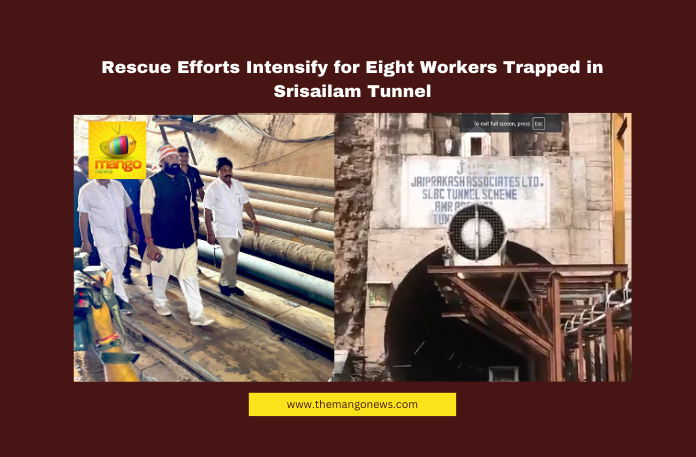 Rescue Efforts Intensify for Eight Workers Trapped in Srisailam Tunnel Rescue Efforts Intensify for Eight Workers Trapped in Srisailam Tunnel, Srisailam, SLBC tunnel, rescue operations, NDRF, Navy, Army, HYDRA, tunnel collapse, TBM blockage, mud accumulation, Uttam Kumar Reddy, SLBC Tunnel, Tunnel Operations, SLBC, Rescue Personnel, SLBC Tunnel Operations, SLBC, Telangana Tunnel Mishap, Telangana Tunnel Collapse, Hyderabad, Hyderabad Live Updates, Latest Hyderabad News, Telangana, TS Politics, TS Live Updates, Political News, Mango News
