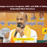 Bandi Sanjay Accuses Congress, BRS, and MIM of Alliance in Hyderabad MLC Elections Bandi Sanjay Accuses Congress, BRS, and MIM of Alliance in Hyderabad MLC Elections,Bandi Sanjay, BJP, BRS, congress, election controversy, Group-1 exam leak, Hyderabad MLC elections, judicial probe, MIM, Political Alliance, Telangana Politics,Mango News,Bandi Sanjay Latest News,Bandi Sanjay News,Bandi Sanjay Speech,Bandi Sanjay Live,Hyderabad MLC Elections Updates,MLC Elections,Hyderabad MLC,Hyderabad MLC Elections Live Updates