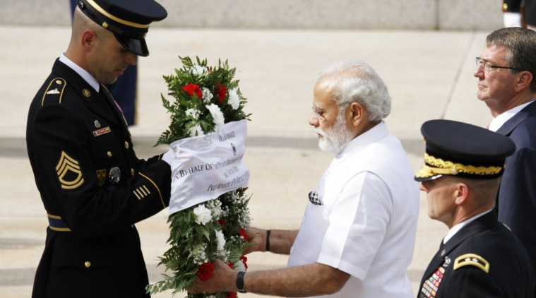 PM Modi payinghomage at Kalpana Chawla's Arlington National Cemetery.