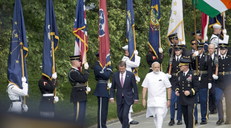 PM Modi marching with Ash Carter, Bradley Becker