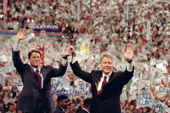 Democrat Al Gore, Vice President with then President George W Bush.