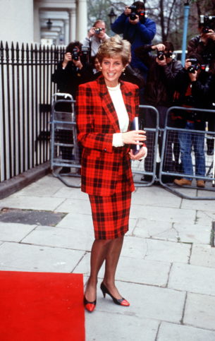 Sporting Plaid suit skirt in the 90's Diana proves why she was a fashion icon