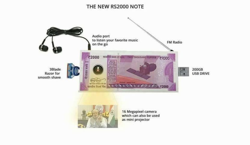 A Sarcastic image representing the fake news about nano chip in new currency