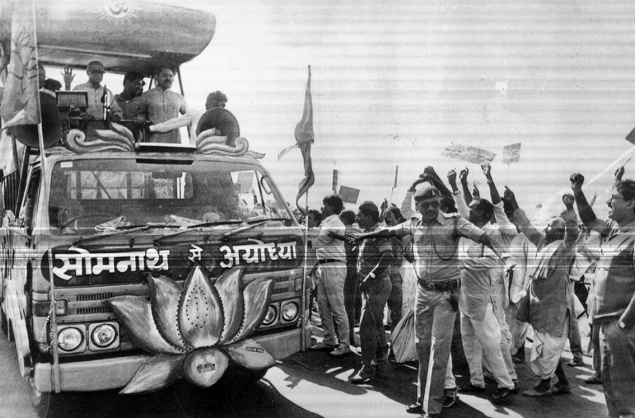 The Ratha Yatra organised by VHP and BJP that led to the riots. 