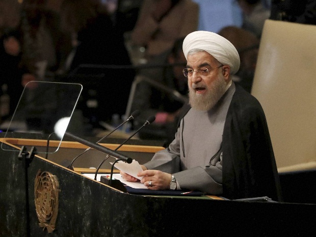 The Iranian President Hassan Rouhani addressing IAEA