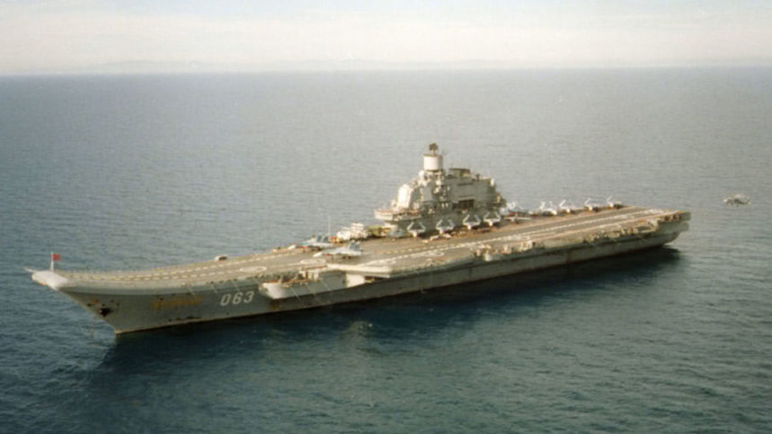 The Russian Aircraft Carrier Admiral Kuznetsov underway in the Mediterranean Sea.