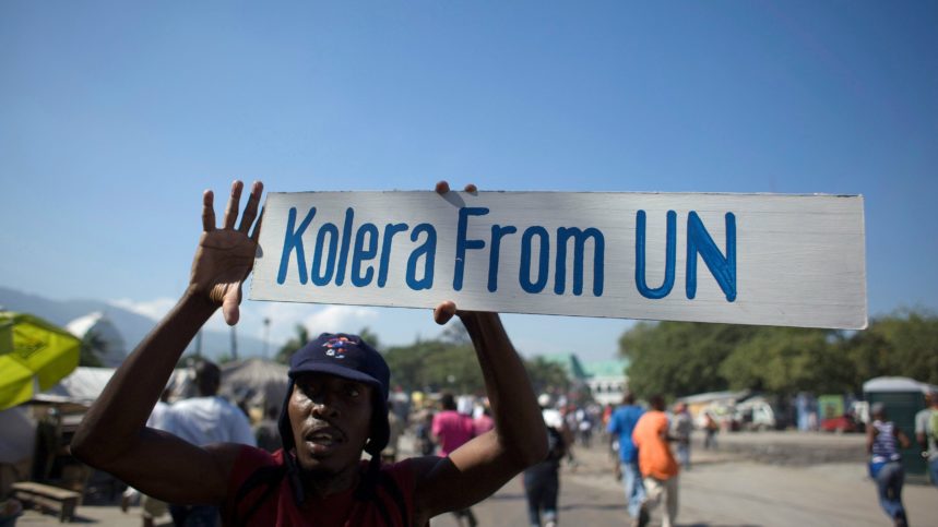 Haiti residents protesting cholera outbreak because of UN sent Indian peacekeepers.