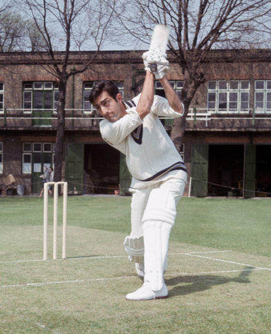 Mansoor Ali Khan Pataudi on pitch.
