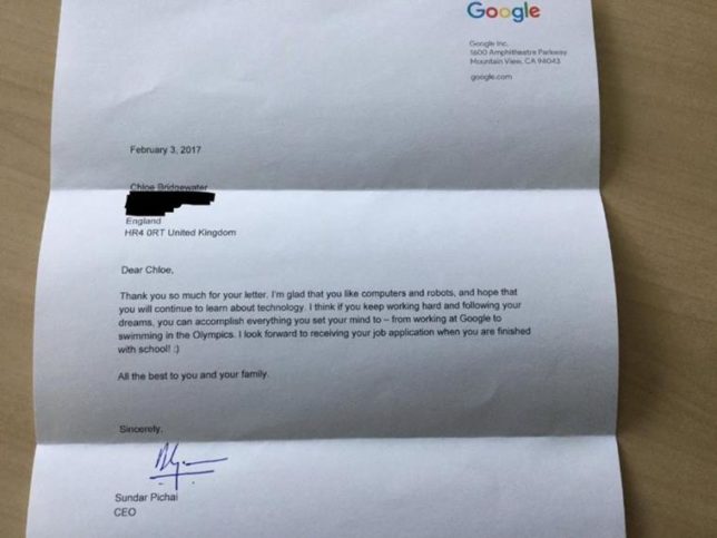 letter from pichai