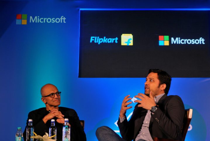 Flipkart CEO Sachin Bhansal and Microsoft CEO Satya Nadella