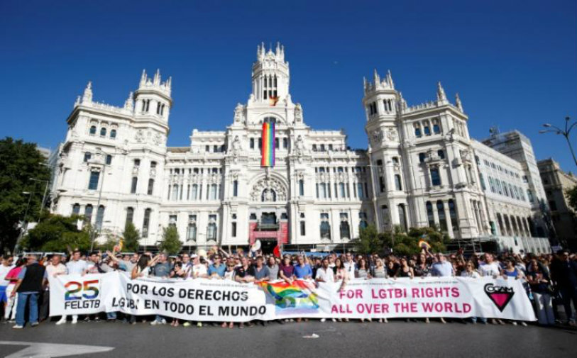 Madrid WorldPride Parade,LGBT community,WorldPride parade 2017,Mayor of Madrid Manuela Carmen, LGBT community rainbow flag,Madrid loves you