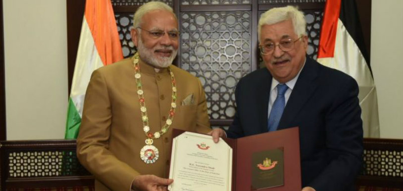 PM Modi Conferred Grand Collar Of The State Of Palestine,Mango News,2018 Breaking News India,India Political News 2018,PM Modi Three Nation Tour in West Asia,President of Palestine Mahmoud Abbas,India Palestinian Technology Park,PM Narendra Modi Palestine Live Updates,First Time Indian Prime Minister visiting Palestine