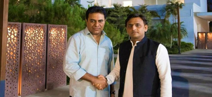 KTR Meets Former Chief Minister Akhilesh Yadav,Mango News,Current Breaking News,India News Live Updates,KTR meets Akhilesh Yadav in Lucknow,IT Minister KTR Meets Former Uttar Pradesh Chief Minister Akhilesh Yadav,KTR Meet Akhilesh Yadav to discuss Third Front,Federal Front