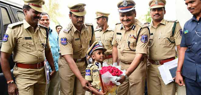 Hyderabad Terminally Ill Boy Made Police Commissioner For a Day,Mango News,Breaking News Headlines,India News Live Updates,Hyderabad Breaking News,Six Years Old Boy Made Police Commissioner For A Day,Terminally Ill Boy as Hyderabad Commissioner for one day,6 Years Boy One Day Police Commissioner
