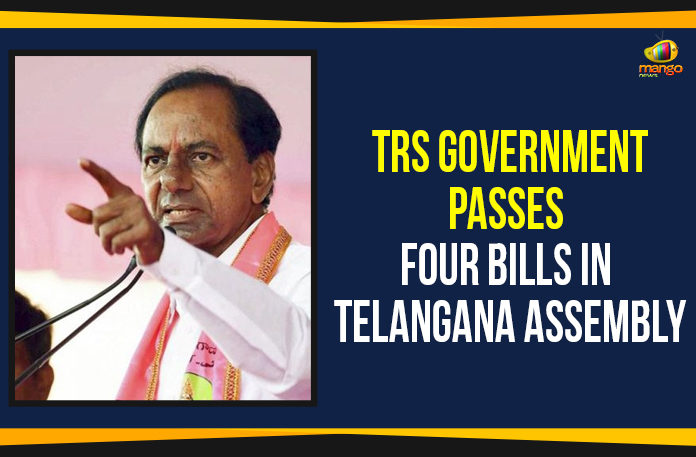 TRS Government Passes Four Bills In Telangana Assembly, Telangana Assembly passes 4 Bills, Telangana Panchayat raj bill, Regulation of age of Superannuation, Telangana municipal laws bill, Telangana state commission for debt relief, Telangana public employment, Mango News, Two Day Special Assembly Session Telangana