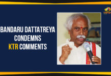 Bandaru Dattatreya Criticises KTR Comments Bandaru Dattatreya, Bandaru Dattatreya Condemns KTR comments, Bandaru Dattatreya Criticises KTR, Bandaru Dattatreya Criticises KTR Comments, BJP, BJP Leader Bandaru Dattatreya Condemns KTR, Dattatreya Condemns KTR comments, latest political news, Mango News, telangana bjp, Telangana Political News, Telangana Politics, TRS Working President KTR