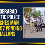 Challans, Hyderabad, Hyderabad Traffic Police, Hyderabad Traffic Police Catches Man With 57 Pending Challans, Lakdi Ka Pul, Man With 57 Pending Challans, Mango News, Nirankari crossroads, Patny Centre, secunderabad, Suresh Goud, Traffic police, Traffic Police Catches Man With 57 Pending Challans