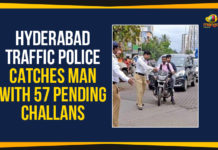 Challans, Hyderabad, Hyderabad Traffic Police, Hyderabad Traffic Police Catches Man With 57 Pending Challans, Lakdi Ka Pul, Man With 57 Pending Challans, Mango News, Nirankari crossroads, Patny Centre, secunderabad, Suresh Goud, Traffic police, Traffic Police Catches Man With 57 Pending Challans