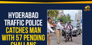 Challans, Hyderabad, Hyderabad Traffic Police, Hyderabad Traffic Police Catches Man With 57 Pending Challans, Lakdi Ka Pul, Man With 57 Pending Challans, Mango News, Nirankari crossroads, Patny Centre, secunderabad, Suresh Goud, Traffic police, Traffic Police Catches Man With 57 Pending Challans