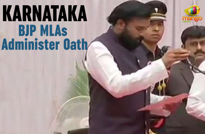 BJP MLAs Administer Oath, BS Yediyurappa the Chief Minister of Karnataka, Karnataka, Karnataka – BJP MLAs Administer Oath, Latest National Political News Today, Mango News, Members of the Legislative Assembly, Ministers of Karnataka, national political news, National Political News 2019, national political updates