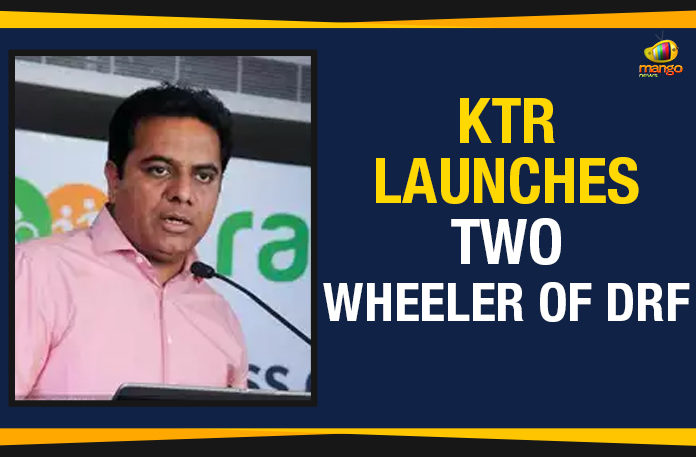 KTR Launches Two Wheeler Of DRF,Mango News,KTR launches DRF,Minister KTR launches DRF,Disaster Rescue Force Two Wheeler,GHMC ED Vishwajit,Telangana Disaster Response Force,two wheeler vehicles of DRF