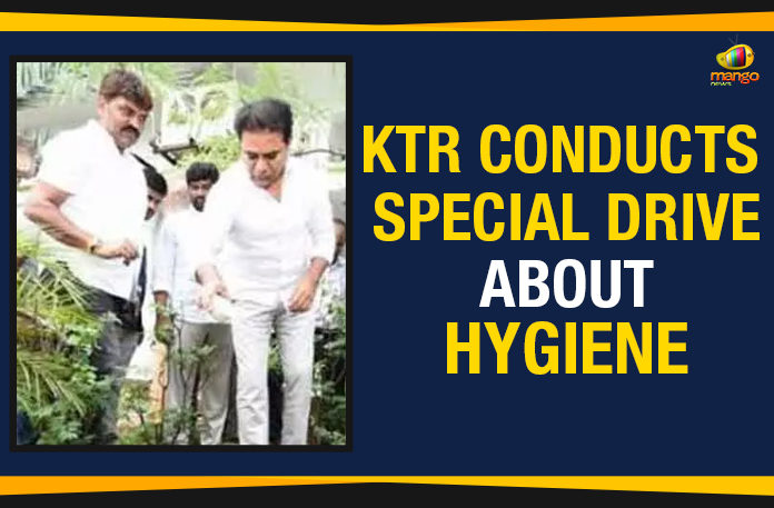 KTR Conducts Special Drive, KTR Conducts Special Drive About Hygiene, KTR Special Drive About Hygiene, Mango News, Municipal Administration and Urban Development Minister, Political Updates 2019, Special Drive About Hygiene, Telangana, Telangana Breaking News, Telangana Political Live Updates, Telangana Political Updates, Telangana Political Updates 2019, Working President of the Telangana Rashtra Samithi