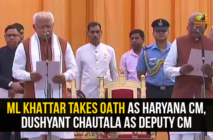 Chief Minister of Haryana, Chief Minister of Haryana for a second term, Dushyant Chautala As Deputy CM, Haryana New CM, Khattar Takes Oath As Haryana CM, Latest Political Breaking News, Mango News, Manohar Lal Khattar, ML Khattar Takes Oath As Haryana CM, National News Headlines Today, national news updates 2019, National Political News 2019