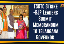 TSRTC Strike – BJP Leaders Submit Memorandum To Telangana Governor BJP Leaders Submit Memorandum To Telangana Governor, Mango News, Political Updates 2019, Tamilisai Soundararajan, Telangana, Telangana Breaking News, Telangana Political Live Updates, Telangana Political Updates, Telangana Political Updates 2019, TSRTC Strike, TSRTC Strike – BJP Leaders Submit Memorandum To Telangana Governor, TSRTC Strike Updates