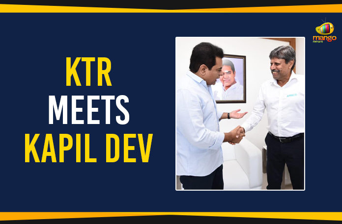 KTR-Meets-Kapil-Dev Development Permission Management System, former Captain of the Indian Cricket Team, Greater Hyderabad Municipal Corporation, kapil dev, KTR Meets Kapil Dev, Layout Regularisation Scheme, Mango News, Municipal Administration and Urban Development Minister, Political Updates 2019, Strategic Road Development Plan, Telangana, Telangana Breaking News, Telangana Political Updates 2019