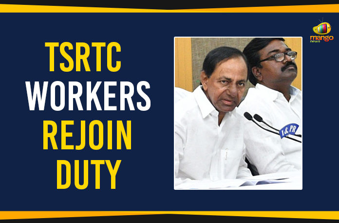 CM KCR Takes Back 48000 TSRTC Employees, KCR About TSRTC Strike, KCR Hiked Ticket Prices, Mango News, Political Updates 2019, RTC Ticket Price Hiked, Telangana Breaking News, Telangana Political Live Updates, Telangana Political Updates, Telangana Political Updates 2019, Telangana State Road Transport Corporation, TSRTC Latest news, TSRTC Workers Rejoin Duty