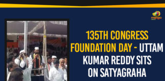 #CongressFoundationDay, 135th Congress Foundation Day, Congress Party 135th Foundation Day, Latest Political Breaking News, Mango News, National News Headlines Today, national news updates 2019, National Political News 2019, Uttam Kumar Reddy Sits On Satyagraha