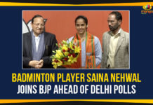 Badminton Player Saina Nehwal,Saina Nehwal Joins BJP Ahead Of Delhi Polls,Mango News,Latest Breaking News 2020,Political Updates 2020,Saina Nehwal About BJP and Narendra Modi,Olympic Medallist Saina Nehwal Joins BJP,India Star Badminton Player Saina Nehwal