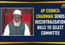 AP Council Chairman Sends Decentralisation Bills To Selecqt Committee
