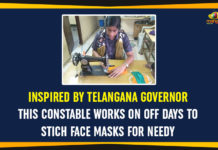 Inspired By Telangana Governor This Constable Works On Off Days To Stich Face Masks For Needy Constable Works On Off Days, Coronavirus, Coronavirus Breaking News, Coronavirus masks, COVID 19 masks, Hyderabad constable B Amareshwari, Personal Security Officer, Tamilisai Sounderarajan., Telangana Coronavirus, Telangana Governor, Telangana Governor PSO Officer, Telangana Governor Tamilisai Sounderarajan
