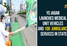 YS Jagan Mohan Reddy Launches Medical Unit Vehicles and 108 Ambulance Services In State Alla Kali Krishna Srinivas, andhra pradesh, Chief Minister of Andhra Pradesh, Health Minister of Andhra Pradesh, Peddireddi Ramachandra Reddy, ys jagan mohan reddy, YS Jagan Mohan Reddy Launches 108 Ambulance Services, YS Jagan Mohan Reddy Launches Medical Unit Vehicles